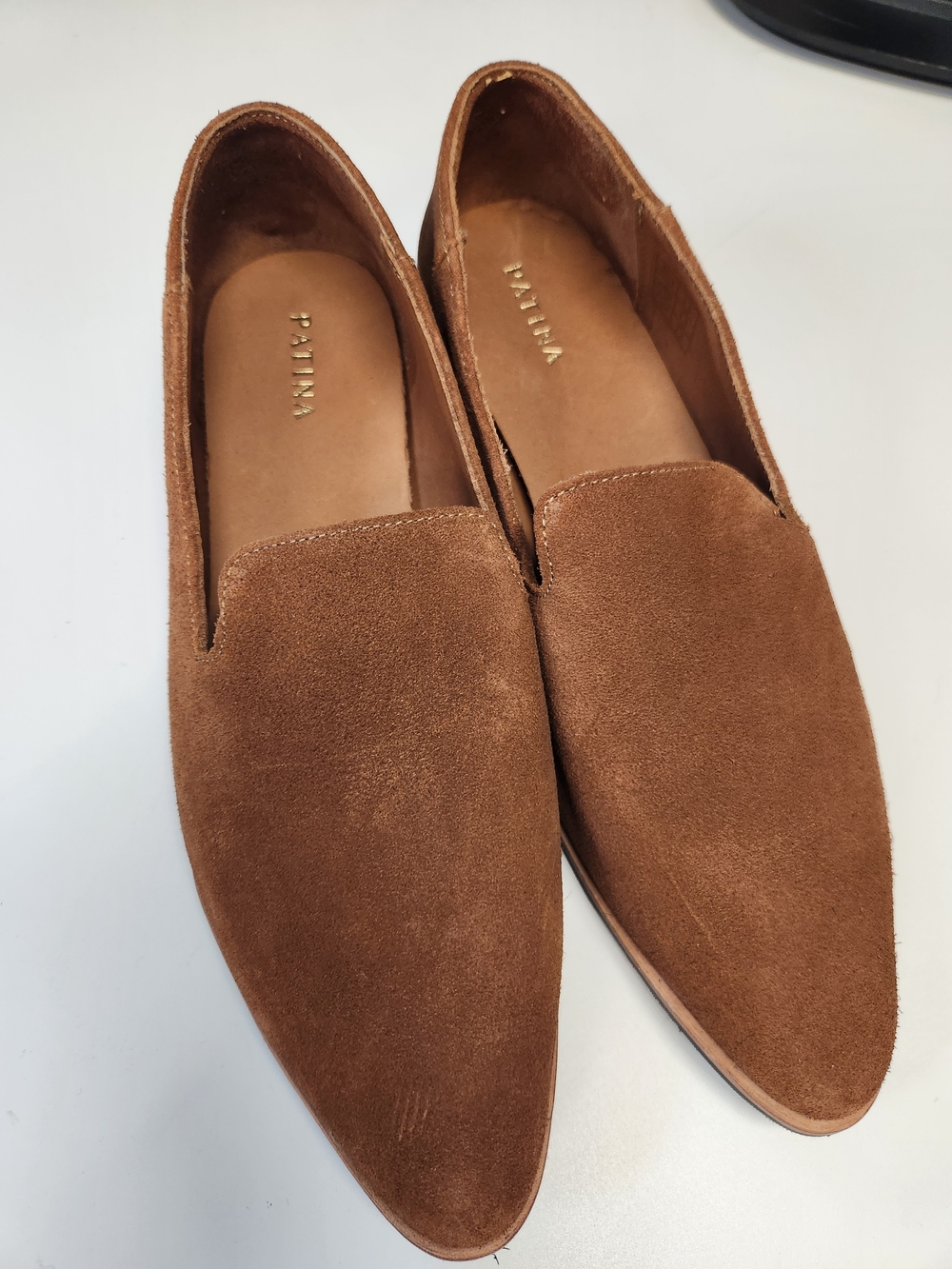 Patina Portland Leather Suede Pointed-Toe Flats Cognac Tan Size 11
